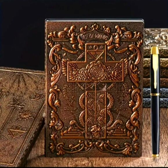COPPER cross embossed journal notebook manifest diary with pen - Picture 1 of 8